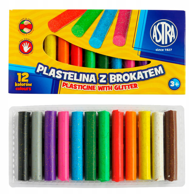 Plastelina brokatowa 12 kolorów Astra