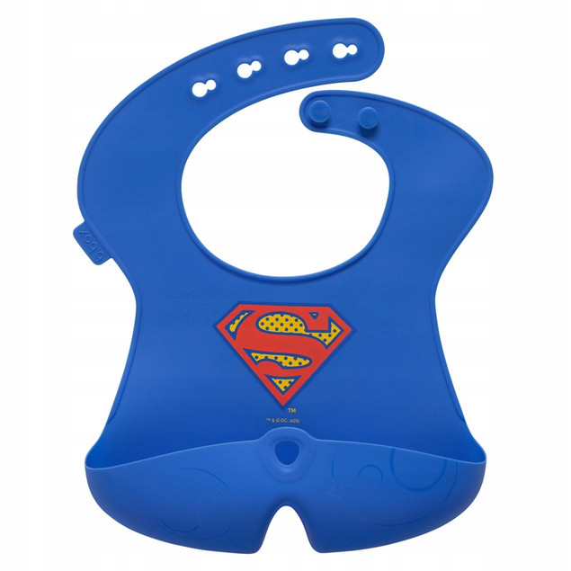 B.Box Śliniak Silikonowy Superman Niebieski z Kieszonką 4m+