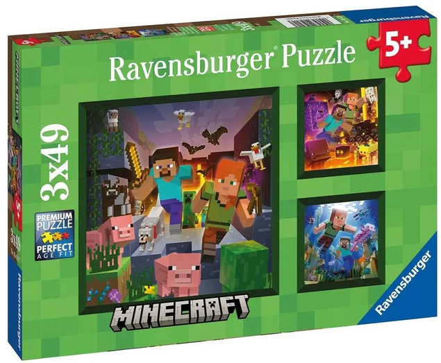 Puzzle 3x49 Układanka 147 el. MINECRAFT Gra Gaming 5+ Ravensburger