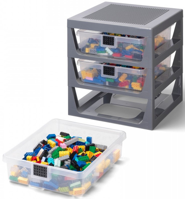 LEGO Regał Sorter na Klocki z 3 Szufladami i Płytką Szary
