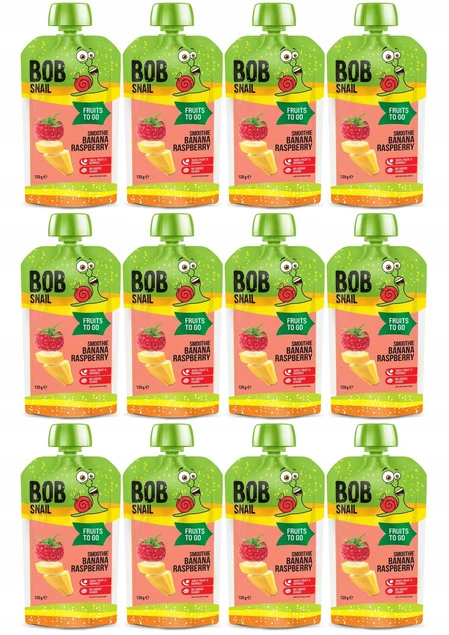 12x BOB SNAIL Smoothie BANAN MALINA Bez Dodatku Cukru Mus 120g