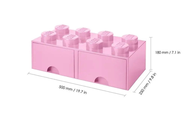 Pojemnik LEGO Klocek z Szufladami 8 Wypustek Jasnoróżowy