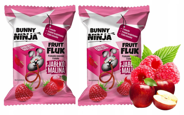 BUNNY NINJA Przekąska Owocowa JABŁKO MALINA Fruit Fluk 15g x2