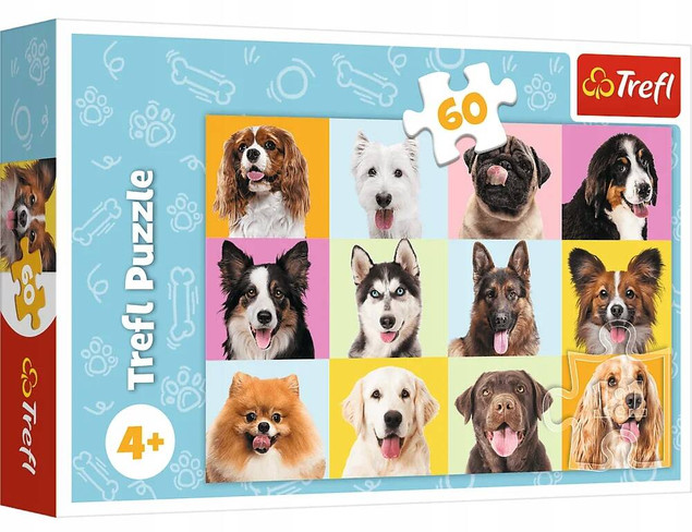 Puzzle 60 Układanka Słodkie PIESKI Psiaki Psy Rasy Dzieci 4+ Trefl 17374