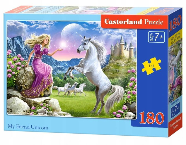 Puzzle 180 Układanka Koń JEDNOROŻEC Konie Zamek Kobieta Widok 7+ 