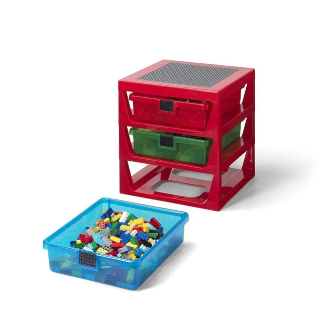 LEGO Regał-Sorter Klocków z 3 Szufladami i Płytką Konstrukcyjną Czerwony