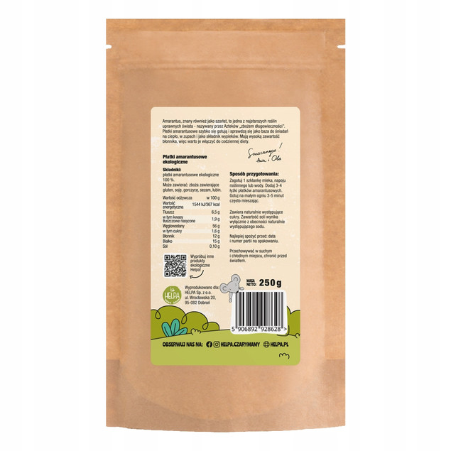 Bio Płatki Amarantusowe 250 g HELPA ekologiczne