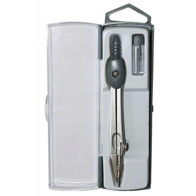 Cyrkiel Szkolny Metalowy w Etui BD-13 z Zapasem Grafitów