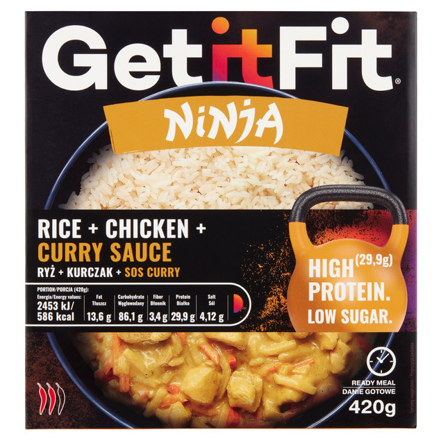 Get It Fit Ryż z Kurczakiem Curry Wysokobiałkowe Danie Gotowe 420g