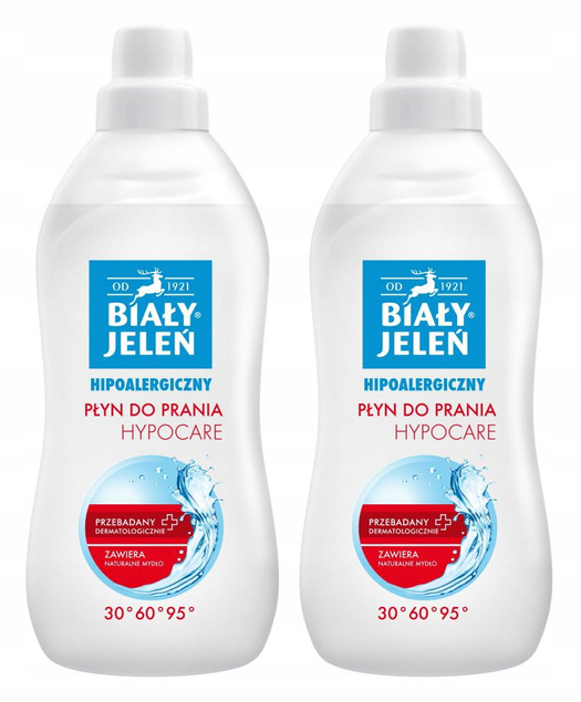 2x BIAŁY JELEŃ Płyn Do Prania HYPOCARE Do Tkanin BIAŁYCH i KOLOROWYCH 1 L