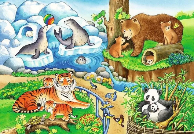 Puzzle 2x12 elementów. Zwierzęta w zoo Ravensburger