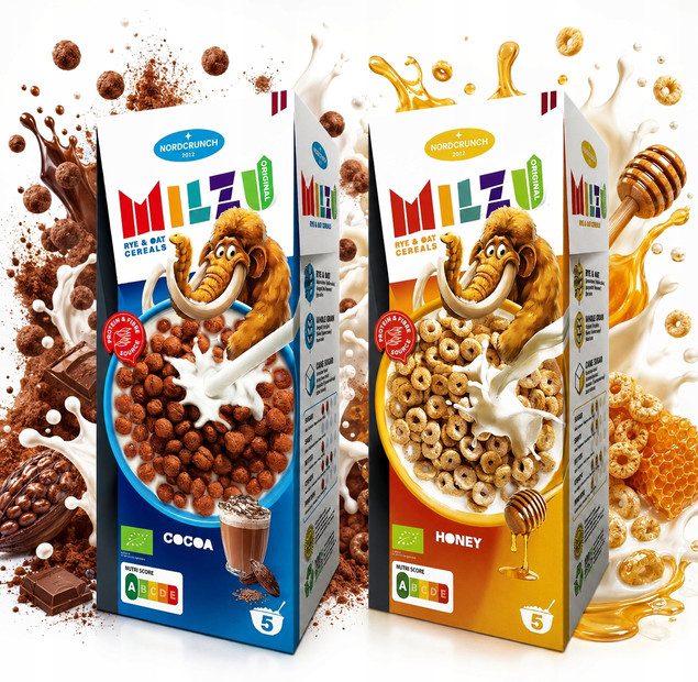 MILZU płatki żytnio-owsiane kakaowe i miodowe zestaw 2 x 150 g