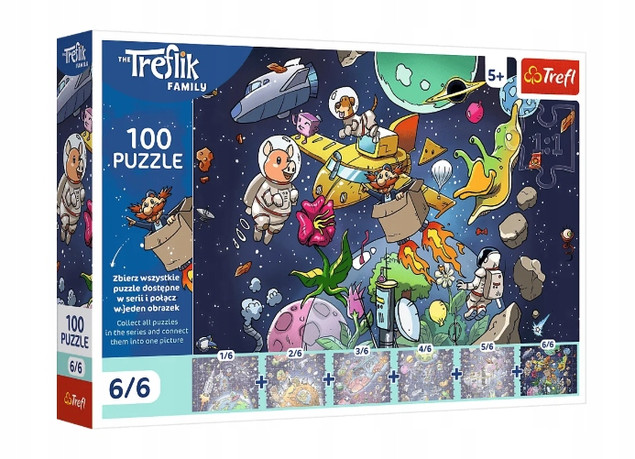 PUZZLE 100 Trefl Wujcio w Kosmosie Rodzina Treflików 16546 – Zabawa dla Dzieci