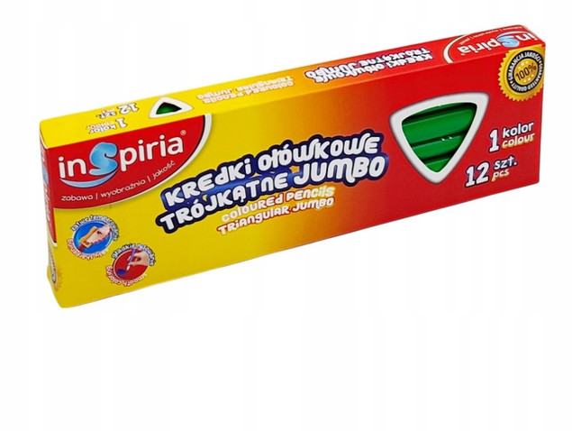 Kredki trójkątne ołówkowe Jumbo zielone 12 sztuk Inspiria
