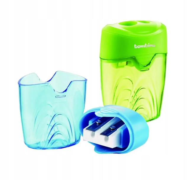 2x Temperówka Szkolna Podwójna Z Pojemnikiem Manualna Biurowa Bambino