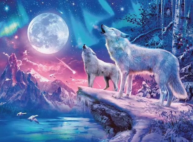 Puzzle Ravensburger 500 el. świecące - Wilk w zorzy polarnej