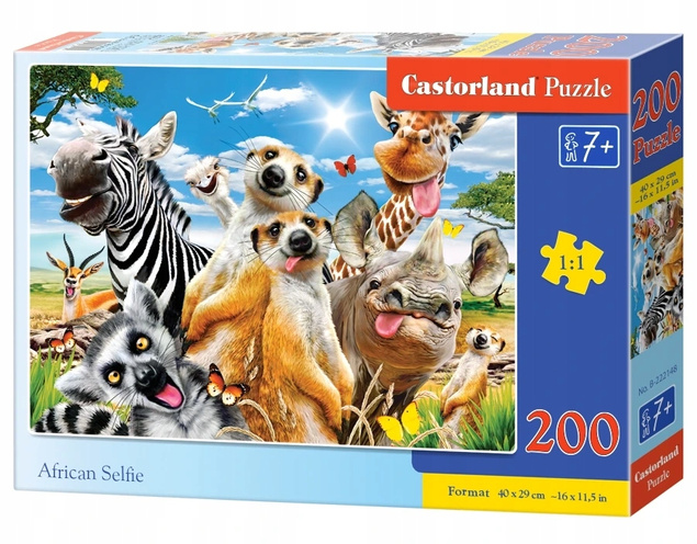 Puzzle 200 Układanka Safari Afryka ZWIERZĘTA Zebra Selfie 7+ Castorland