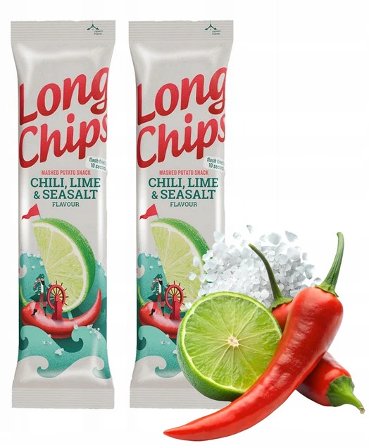 LONG CHIPS Chipsy Ziemniaczane o Smaku CHILLI LIMONKA MORKSA SÓL 75 g x2