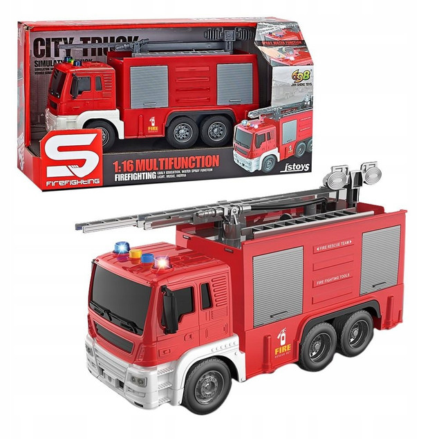 Jan Sheng Toys Straż Pożarna z Drabiną i Armatką Wodną 1:16 Światło Dźwięk