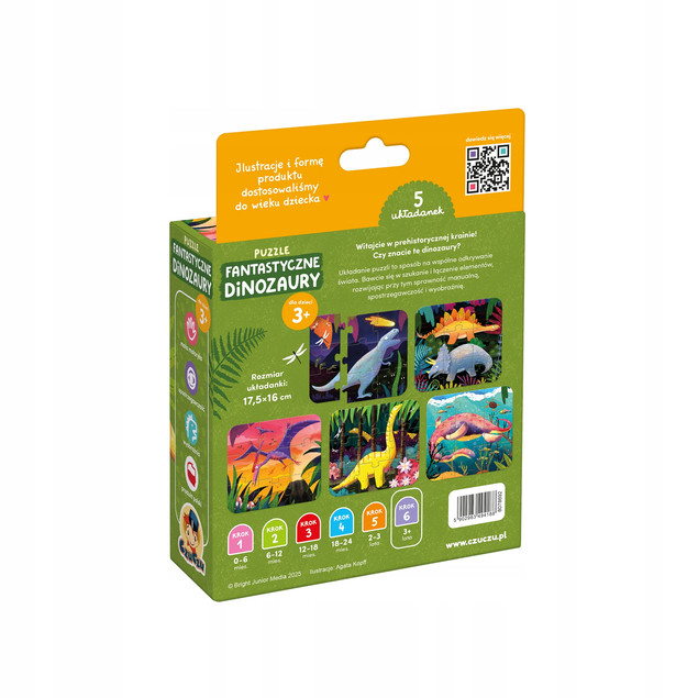 CzuCzu Puzzle Fantastyczne Dinozaury 3+ | 5 Układanek 45 Elementów