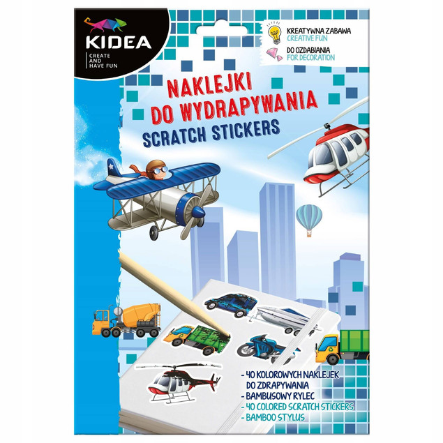 Wydrapywanki Samoloty i Pojazdy – Kidea, 4 karty, 40 naklejek