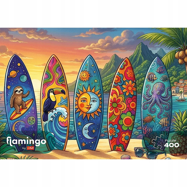 Trefl Puzzle 400 el. Flamingo by Trefl, Letnia przygoda na fali