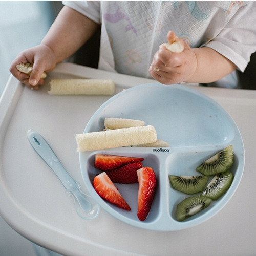 Miseczka i Talerzyk ZESTAW NACZYŃ Silikonowych z Przyssawką NIEBIESKI