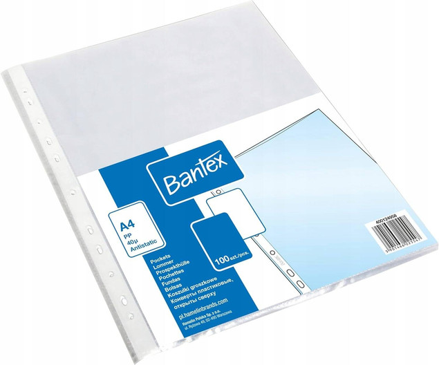 Koszulki Krystaliczne A4 PP Na Dokumenty 100 szt. 45 mic. W Pudełku Bantex