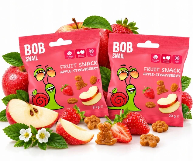 Bob Snail Żelki Owocowe Jabłko Truskawka Bez Cukru 2x 20g