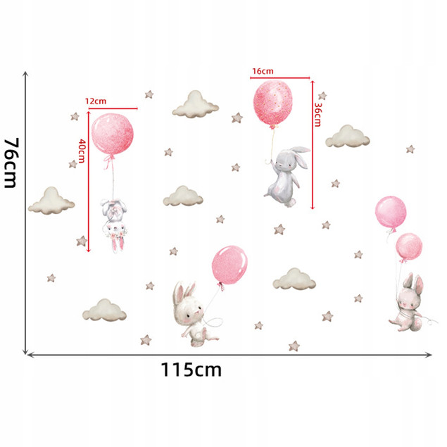 NAKLEJKI NA ŚCIANĘ DO POKOJU DZIECKA NA MEBLE KRÓLICZKI BALONY RÓŻOWE