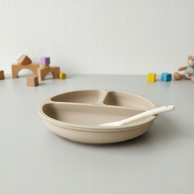 BOCIOLAND Talerzyk Silikonowy TRÓJDZIELNY Z PRZYSSAWKĄ Dla Niemowląt 6M+