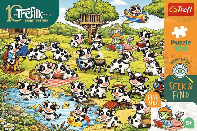 Trefl Puzzle Rodzina Treflików Seek & Find 100 el. Świat Krówek dla Dzieci