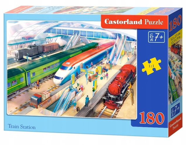 Puzzle 180 Układanka Stacja POCIĄGI Pociąg Parowóz Kolej 7+ Castorland