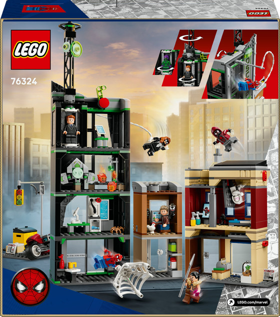 LEGO Marvel 76324 Spider-Man i Oscorp – Zestaw Konstrukcyjny z 8 Minifigurkami