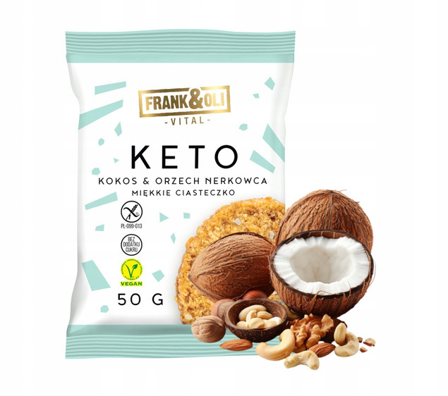 FRANK&OLI Ciastko Miękkie Keto KOKOS ORZECH NERKOWCA Bez Cukru 50g