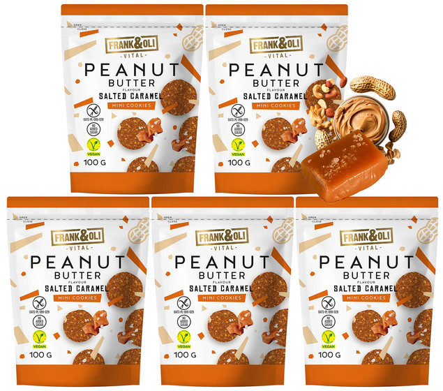 FRANK&OLI Ciasteczka Mini MASŁO ORZECHOWE SŁONY KARMEL Białko 100g x5