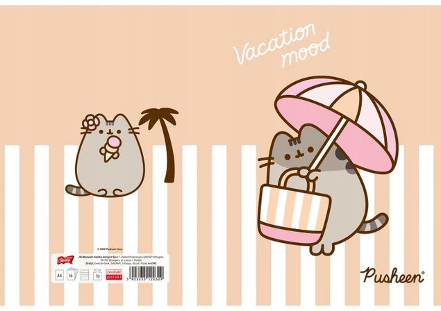 Notatnik A4 Pusheen 32 kartki, linia dwukolorowa