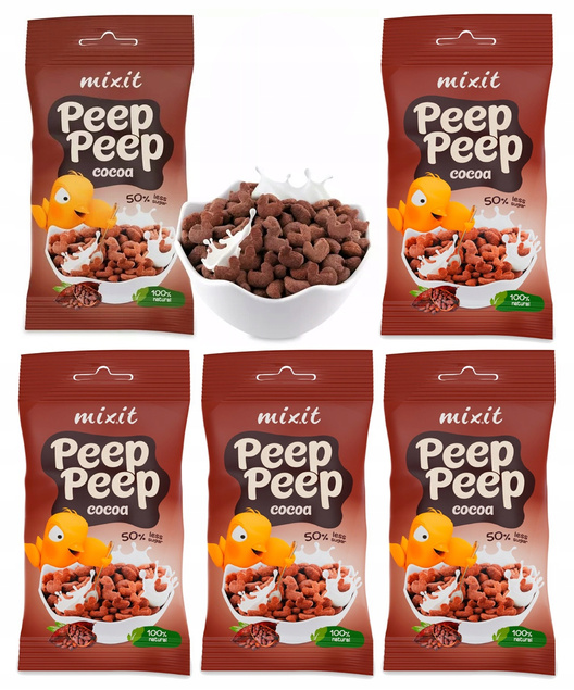 5x MIXIT Płatki Śniadaniowe Peep Peep KAKAOWE Saszetki 25g