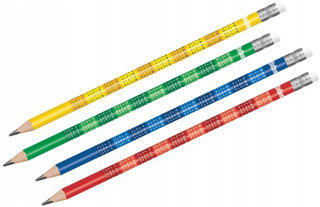 4x Ołówek z Gumką TABLICZKA MNOŻENIA Colorino