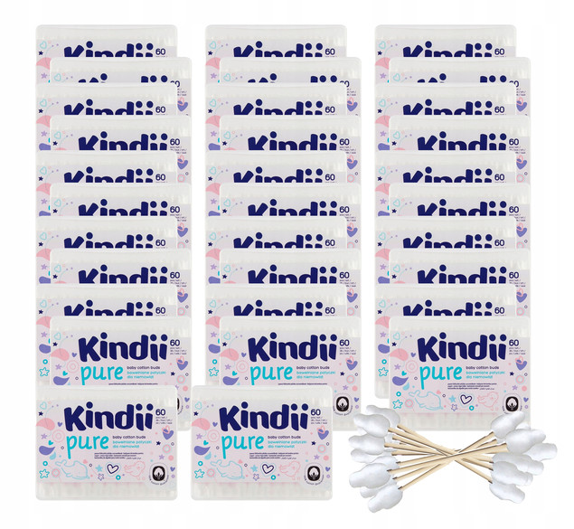 Kindii Pure patyczki higieniczne dla niemowląt dzieci bawełniane 60 szt