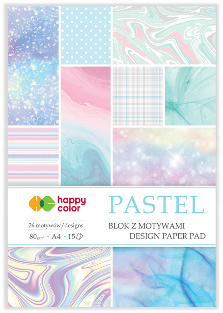 Papier z Motywami Ozdobnymi Kolorowy PASTEL A4 80g 15 Arkuszy HAPPY COLOR