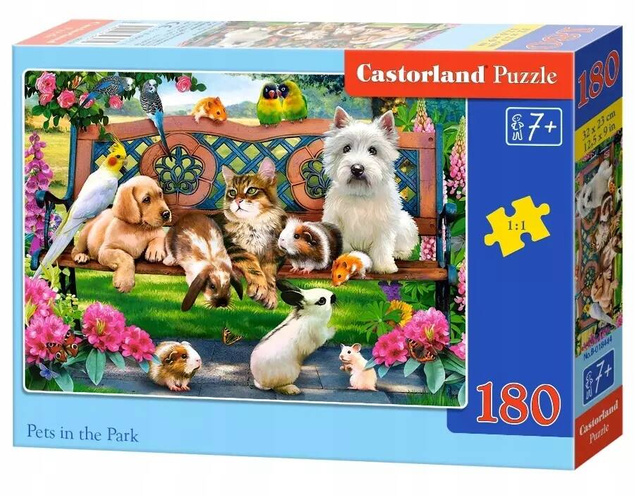 Puzzle 180 Układanka Zwierzęta Domowe W Parku Koty Psy Papugi 7+ Castor