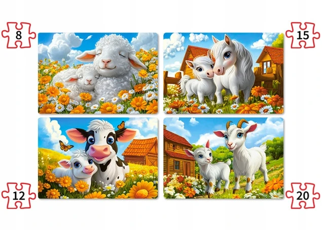 Puzzle 4w1 Zwierzęta Koza Owca Koń Krowa Castor 4+
