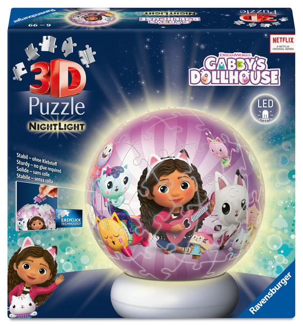Puzzle 3D 73 elementy. Koci Domek Gabi (edycja nocna) Ravensburger
