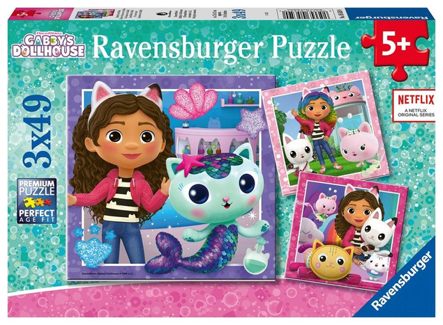 PUZZLE DLA DZIECI 3X49 KOCI DOMEK GABI
