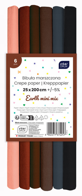 Bibuła Marszczona Interdruk Wielokolorowy Zestaw Earth 6szt 200x25cm