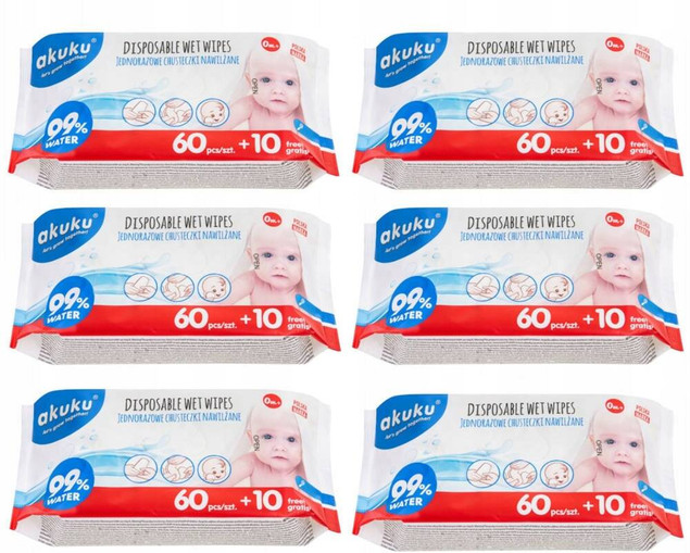 Akuku Chusteczki Wodne 99% NAWILŻANE WODĄ 420 Sztuki Akuku A0031