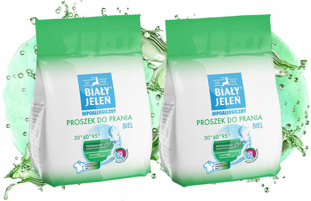 2x BIAŁY JELEŃ Hipoalergiczny Proszek Do Prania BIAŁYCH Biel Tkanin 1,5 kg