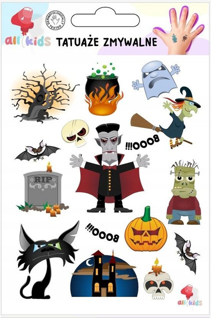 Halloween Tatuaże zmywalne dla dzieci tatoo Zombie czaszki duchy czarownica