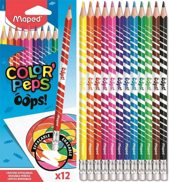 Kredki Ołówkowe Ścieralne Z Gumką Color'Peps Oops! 12 Kolorów 4+ Maped